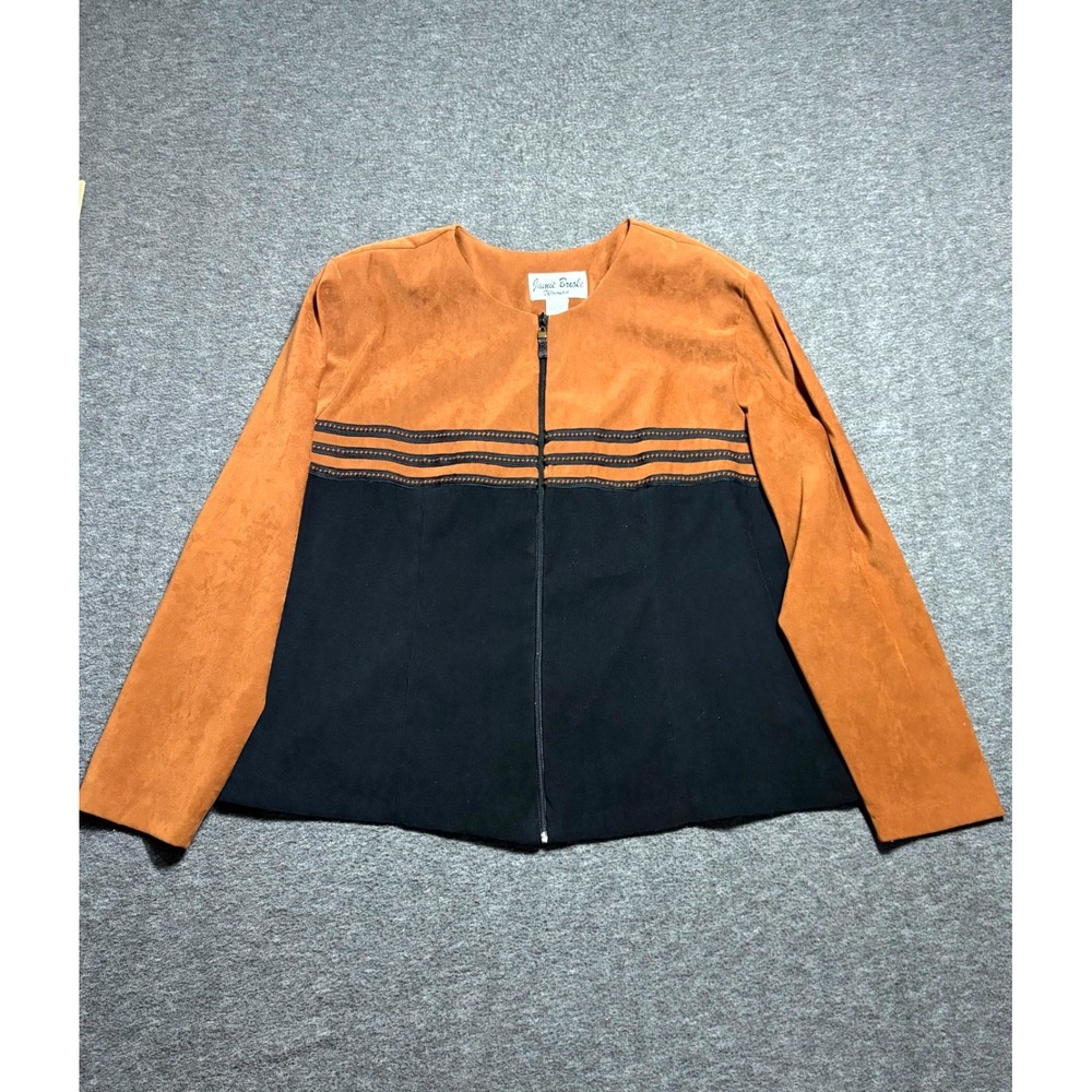 Vintage Jamie Brooke Jacket Womens 18 Black Orange Colorblock Stretch Full Zip